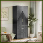 Modern Wooden Armoire with 3 Doors, Drawers, Mirror & LED Lights for Bedroom Storage