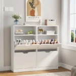 VOWNER Shoe Storage Cabinet with 4 Flip Drawers, Freestanding Shoe Cabinet