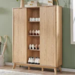 Fluted Shoe Storage Cabinet with 2 Sliding Doors, 6-Tier Adjustable Shelves, 60