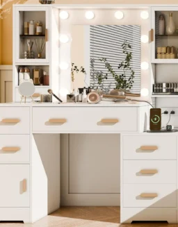 Large Dressing Table Makeup Desk Vanity Set with LED Lights Mirror And 7 Drawers